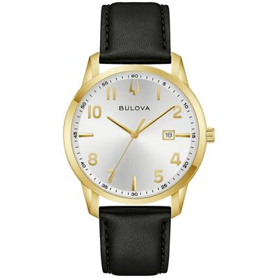 Quarzuhr BULOVA "Sutton", schwarz, goldfarben, Armbanduhren, Herren, Quarzuhr, Armbanduhr, Damenuhr, Herrenuhr, Lederarmband, analog, Datum