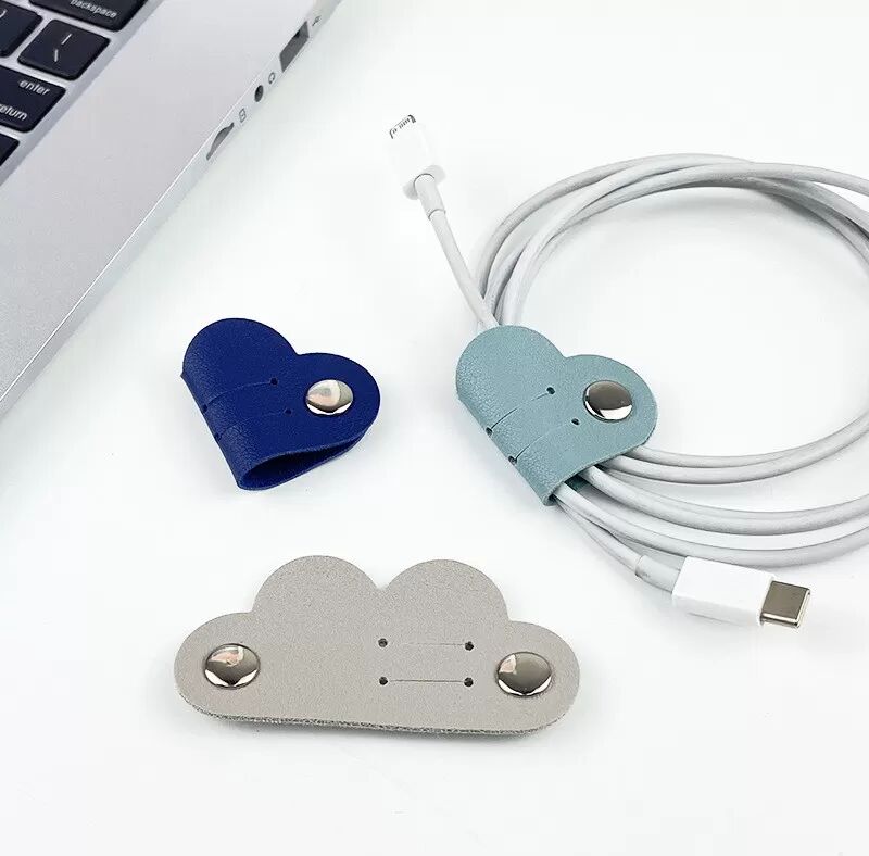 INF 4er-Pack Kabel-Organizer, Kabel-Organizer aus Leder mit Druckknopfverschluss Schwarz