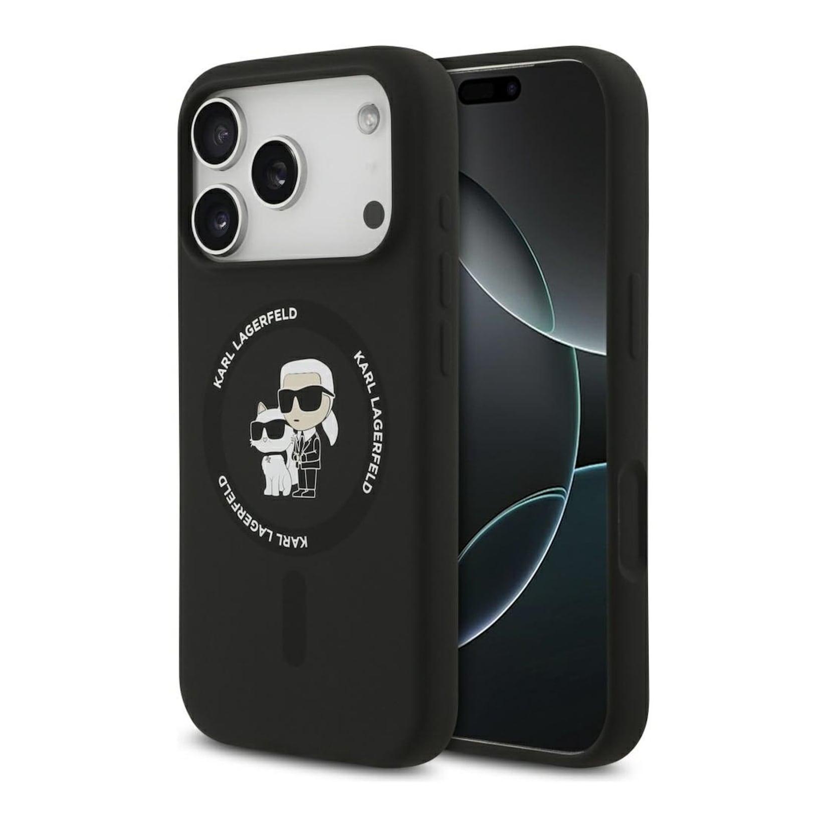 Karl Lagerfeld Apple iPhone 17 Pro Silicone Karl&Choupette Ring MagSafe Schwarz