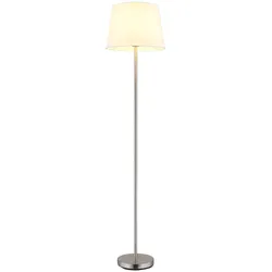 Stehleuchte Textil weiß Standlampe silber Wohnzimmerleuchte stehend, Metall, E27 Fassung, DxH 35x151 cm