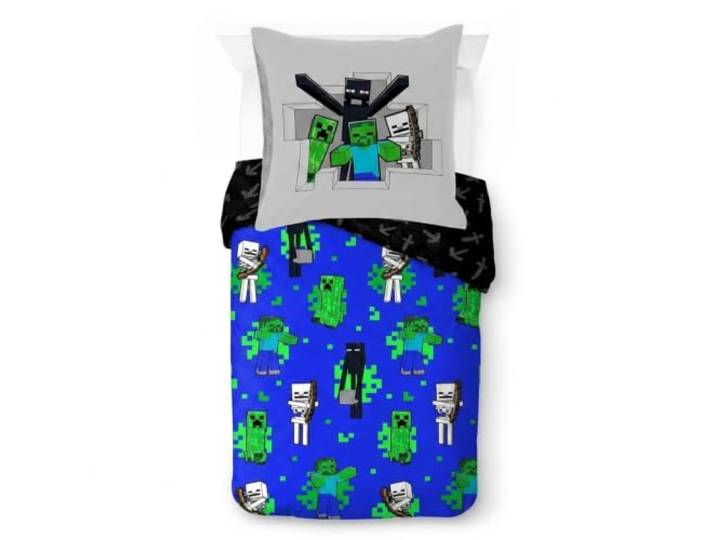 Minecraft Videospiel Kinder Bettwäsche-Set 100% Baumwolle für Jungen, Blau