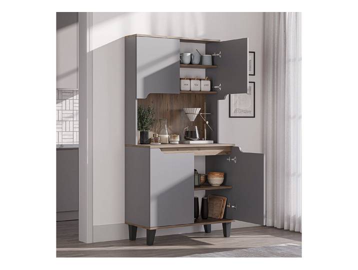 Roomart Küchenbuffet DEFNE mit Nische Kaffeebar Mikrowellenschrank Vorratsschrank, 5 Farben Offene Nische für Kaffeemaschine, 4 Türfächer