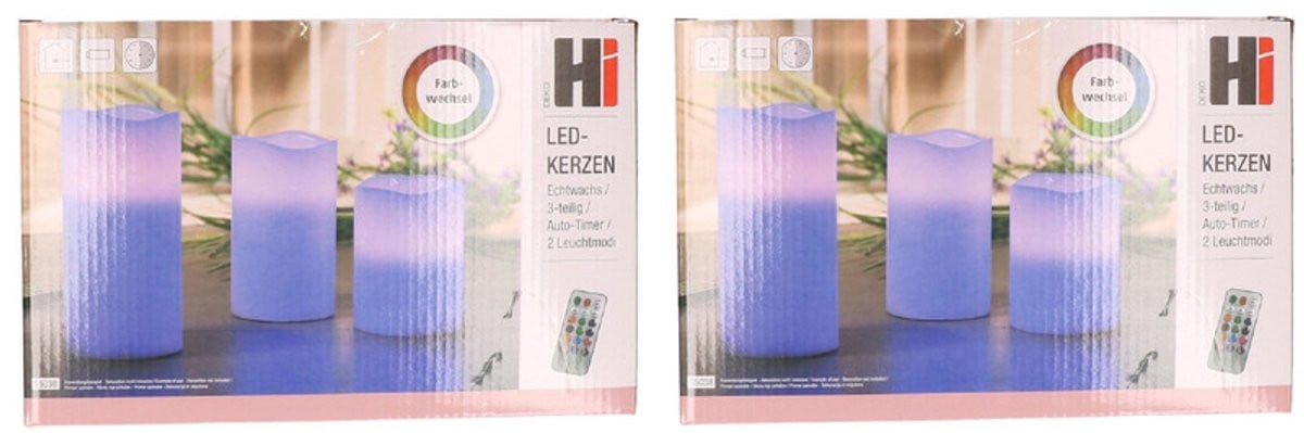 Set van 2 kleurveranderende LED stompkaarsen met afstandsbediening