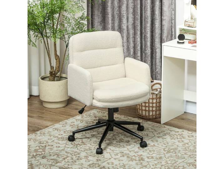 Chaise de bureau à roulettes en tissu blanc crème accoudoirs 5 roulettes pivotante