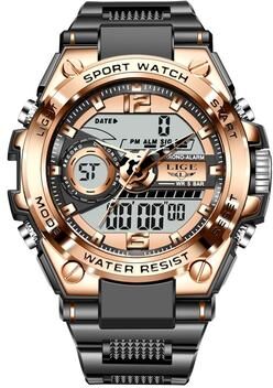Friendly Fresh Finds Mens Military Sport Watch With LED Display Waterproof Quartz Wristwatch black Gold