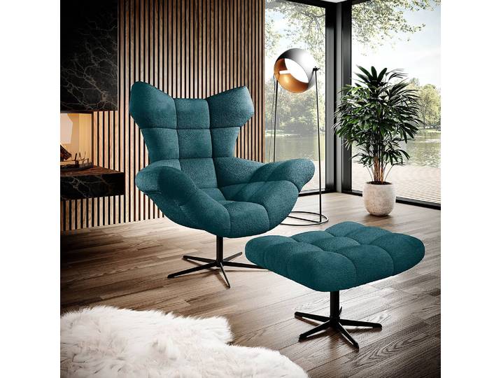 Tabouret Loney 46 x 45 x 69cm Bleu Tissu chenille Lorin: Pétrol foncé