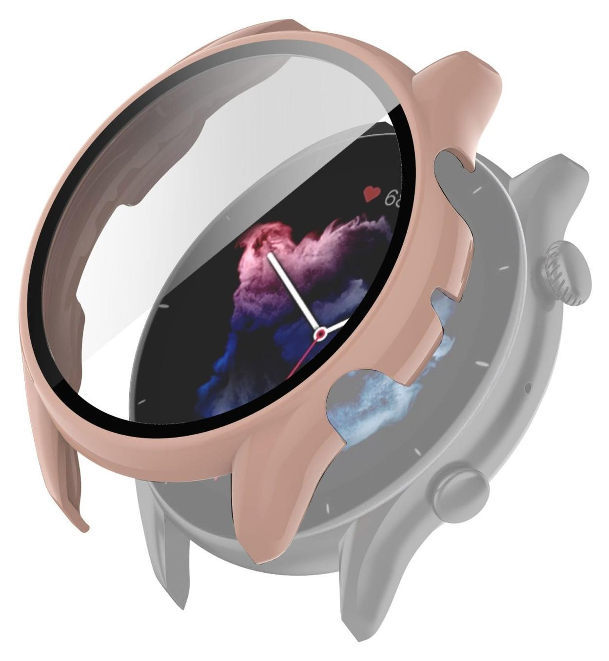 2-in-1 Schokbestendige TPU Siliconen Hoes en Gehard Glas voor Amazfit GTR 3 / GTR 3 Pro, Roze