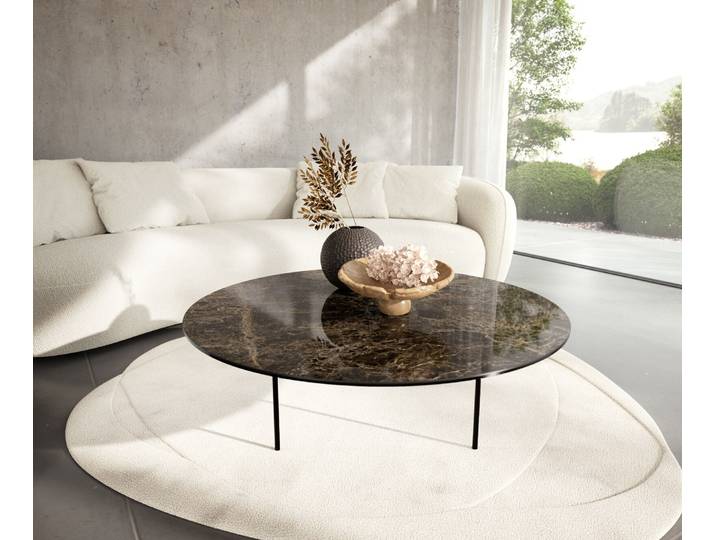 Couchtisch Edge Rund 100x100 cm Keramik Emperador Extra Lucidato Dunkelbraun Trive Metall Schwarz, Couchtische