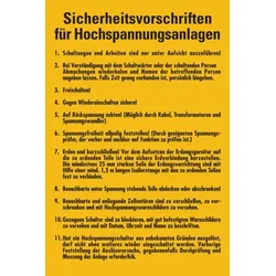 Aushang, Sicherheitsvorschriften für Hochspannungsanlagen - 200x300x1.5 mm Kunststoff