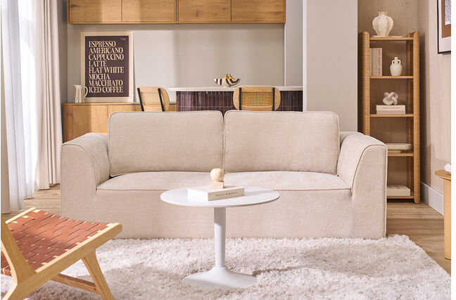 Miliboo Runder Design-Couchtisch aus weißer Keramik und Metall D60 cm MALOU