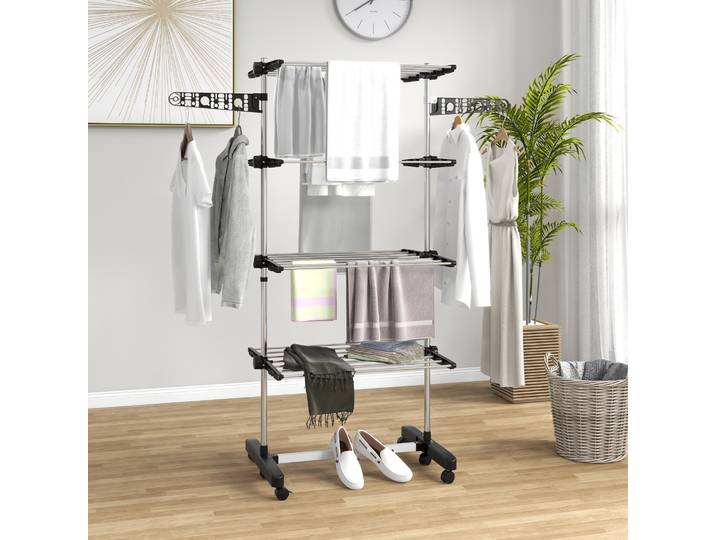 HOMCOM Séchoir Pliable 4 Niveaux Intérieur/Extérieur Noir