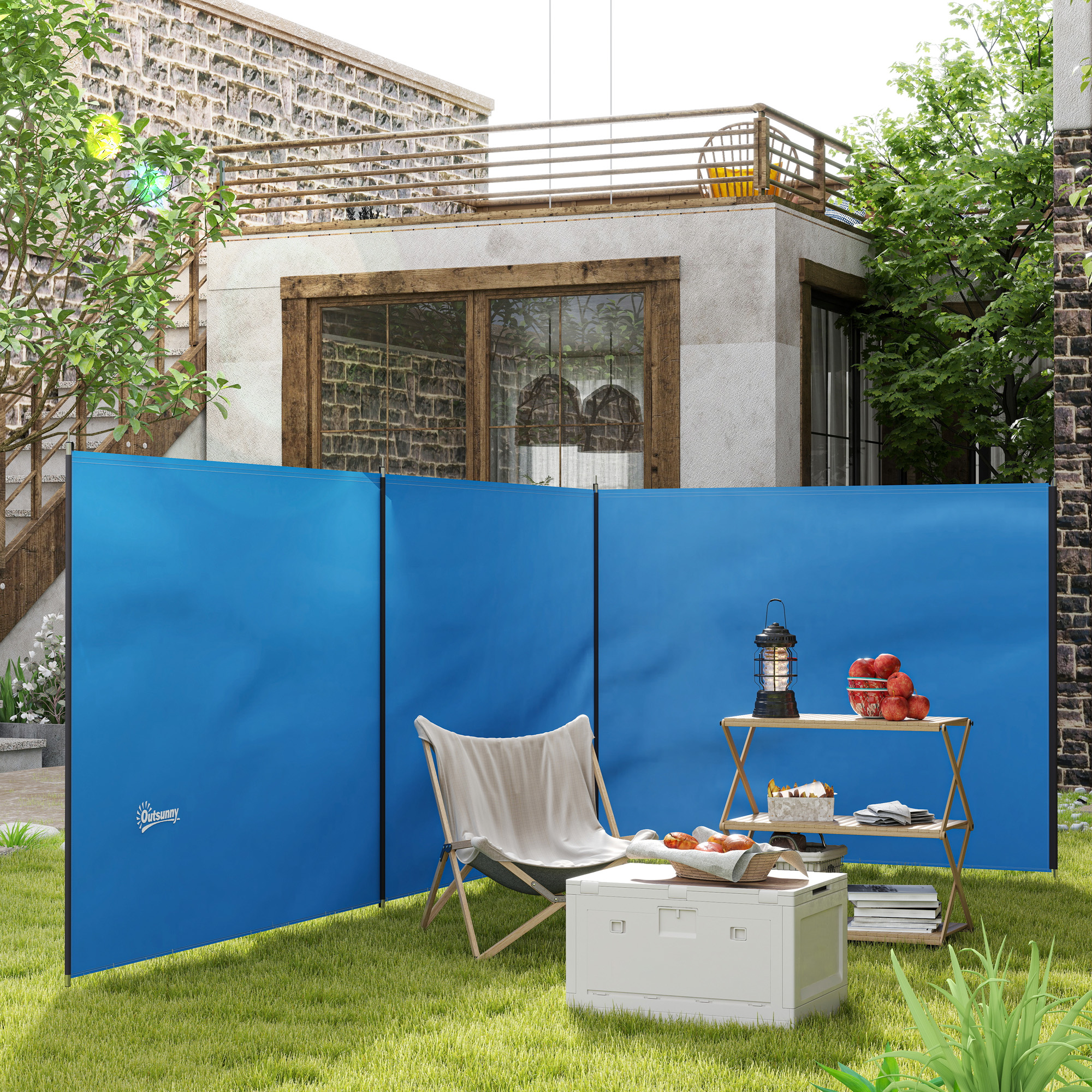 Outsunny Paravento per Campeggio con 4 Aste in Acciaio, Borsa da Trasporto, per Campeggio, Giardino e Spiaggia, 540x150 cm, Blu   Aosom Italy