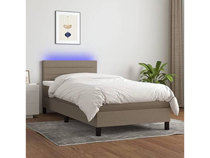 YNGBHFNOP Strapazierfähiger Stoff mit LED Beleuchtung für erholsamen Schlaf Boxspringbett mit Matratze & LED Taupe 90x200 cm Stoff Polsterbett mit Taschenfederkernmatratze und höhenverstellbarem