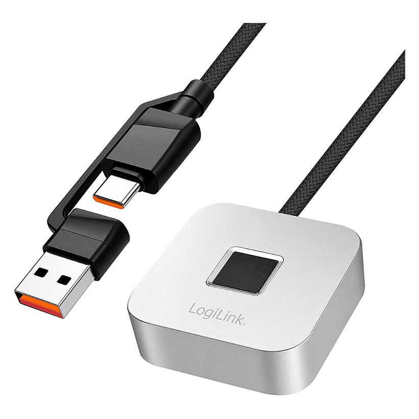 LogiLink USB-A/C Fingerabdruckleser, MOH, Windows (10/11, 32- und 64-Bit), Metall, Schwarz/Silber (USB-C) (AU0067)
