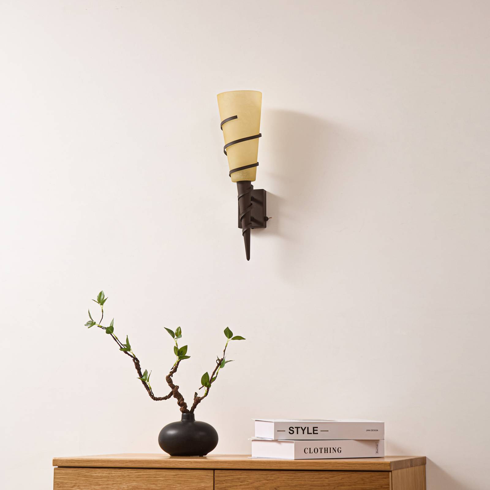 Torch Wall Light Anouk Lindby, dimmable, Brown / rust, Living / Dining Room, metal, Country House / Rustic, Wall Light