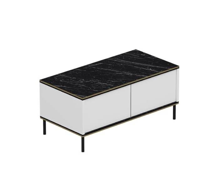 Hanah Home Moderner Couchtisch, weißes Marmor-Design, 90 x 40 x 45 cm 100% melaminbeschichtete Spanplatte, 18 mm stark Stilvoll und funktional fürs Wohnzimmer