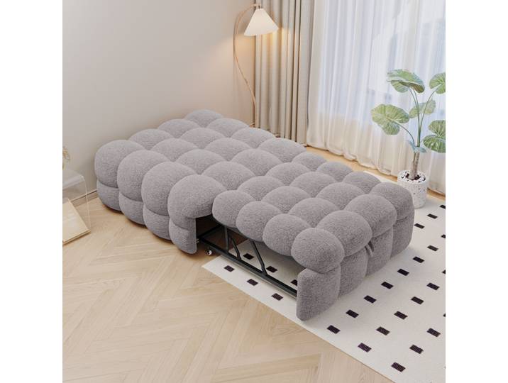 Lit Gigogne 1 Place - Canapé-lit Gigogne Simple - Méridienne Simple - Tissu Teddy - Gris