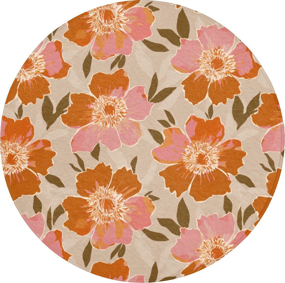 OnlyWow Ronde badmat met bloemenmotief in retro stijl - Antislip - Diameter: 70 cm
