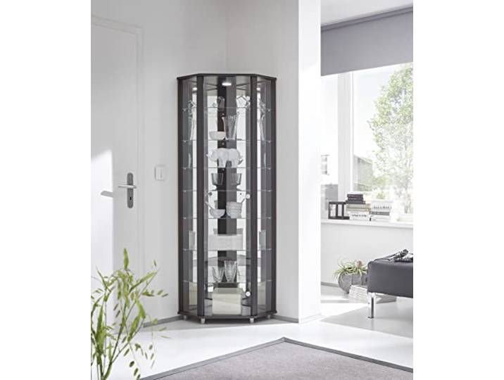 möbelando Eckvitrine Vitrinenschrank Glasvitrine Vitrine Berlin II Schwarz