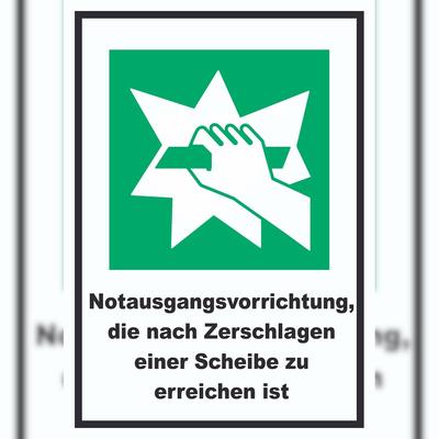 HB-Druck Notausgangsvorrichtung die nach Zerschlagen einer Scheibe zu erreichen ist A6 (105x148mm) Schild