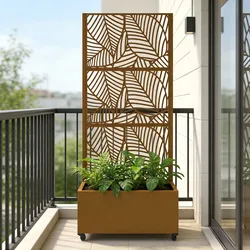 Trennwand Surnskoki mit Blumenkasten Stahl Braun [casa.pro]