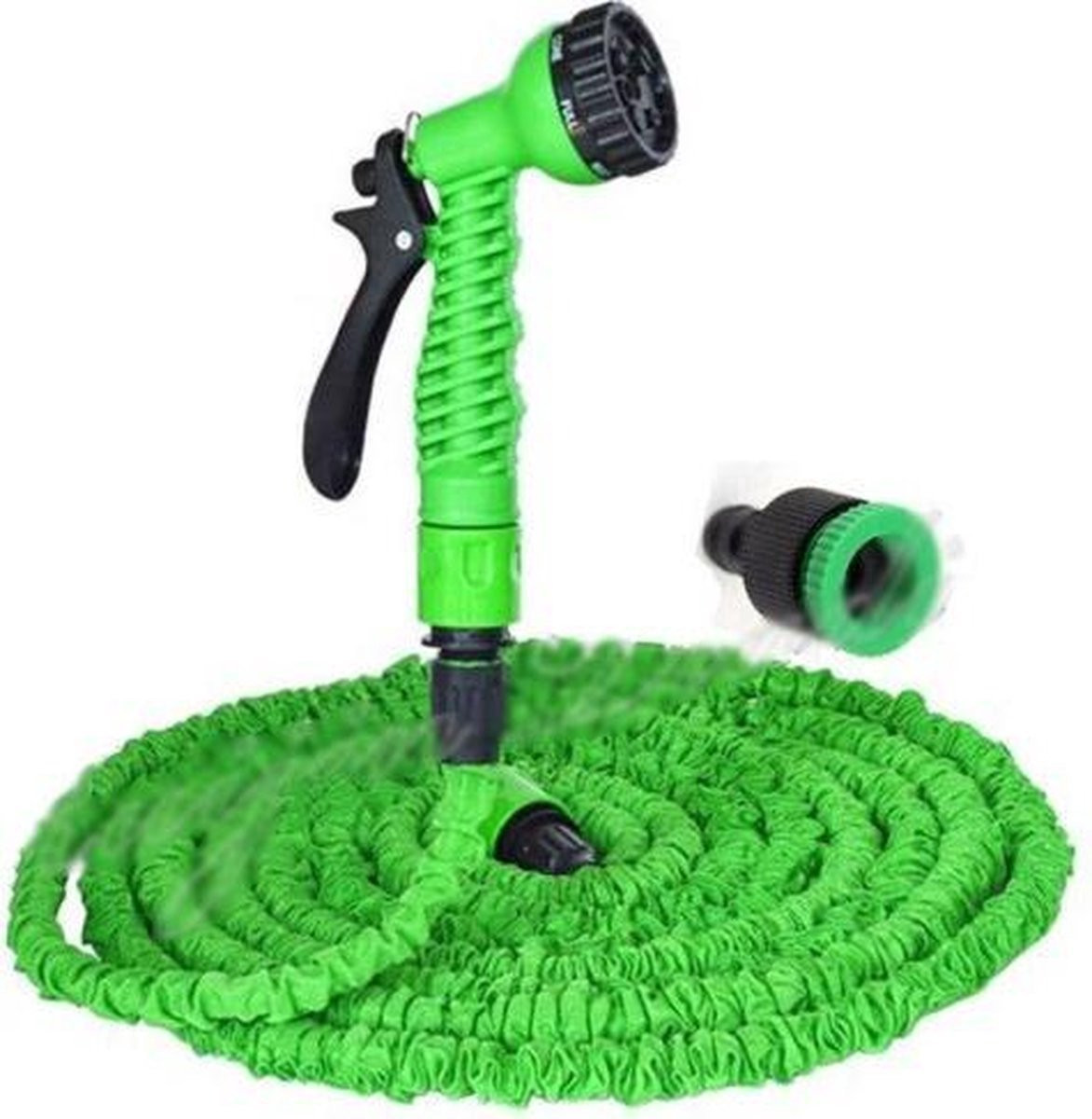 Groene flexibele tuinslang van polyester, 15 meter met 7-in-1 sproeikop