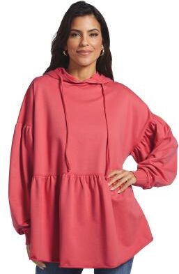 Masseys Lifestyle Flounce Hoodie (Size 3X) Holly Berry, Cotton,Spandex