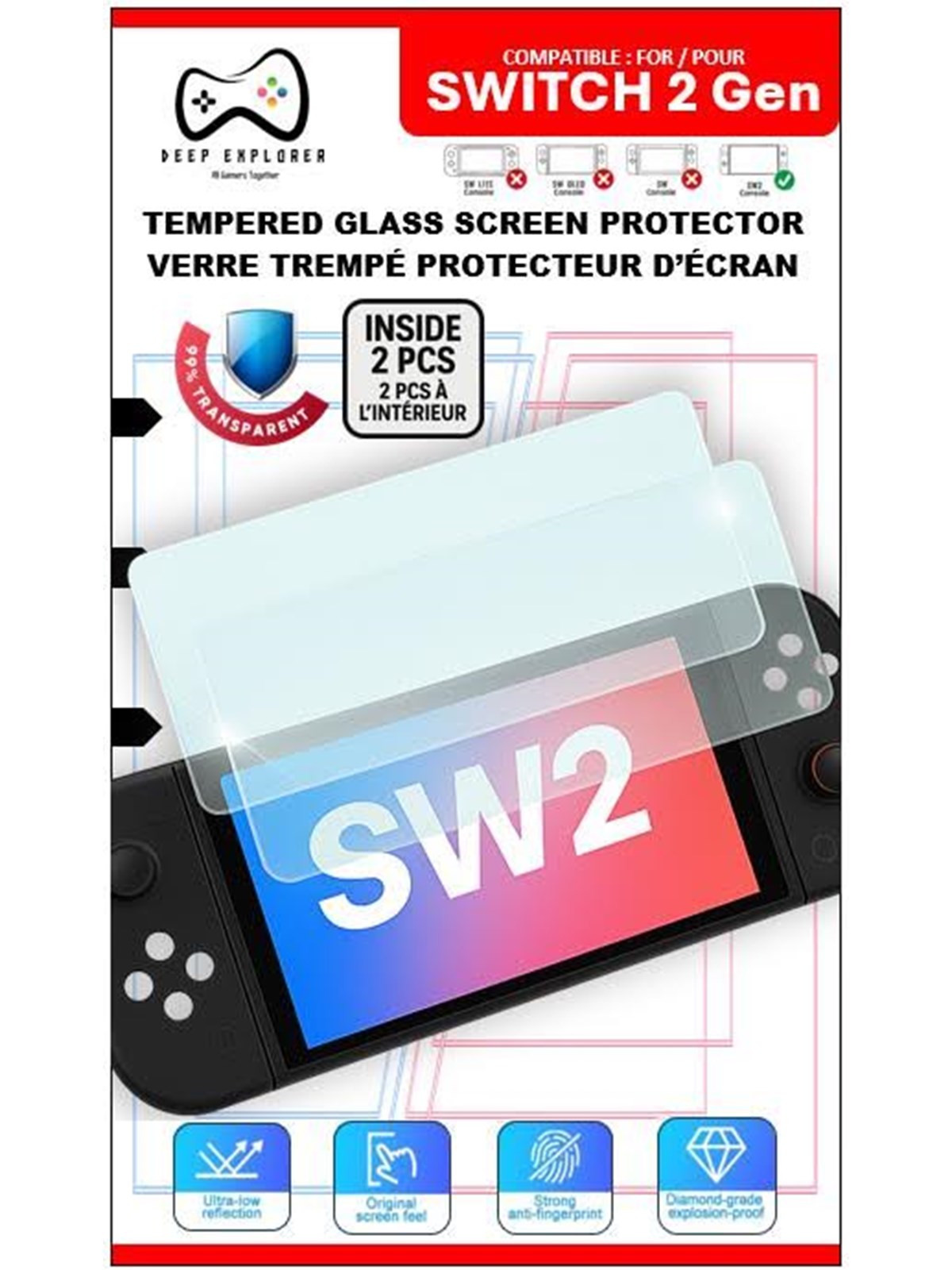 Deep Explorer Tempered Glass Screen Protector - Displayschutzfolie - Nintendo Switch 2