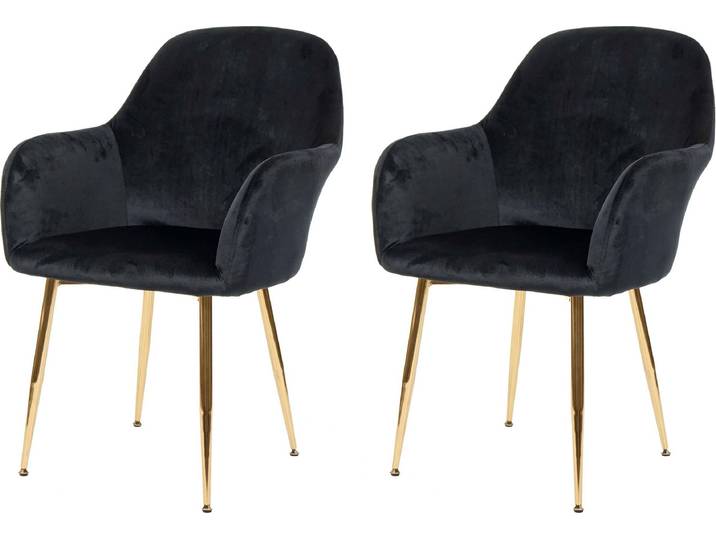 2er-Set Esszimmerstuhl HWC-F18, Stuhl Küchenstuhl, Retro Design Samt schwarz, goldene Beine