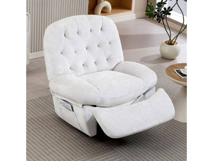 Fauteuil Relax Manuel DYHOME Inclinable Pivotant 360° Fauteuil à Bascule Repose-Pieds Réglable Velours Moelleux Blanc