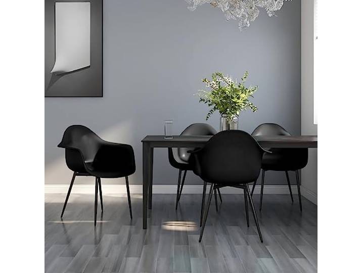 KGHFDVB 4 Esszimmerstühle Schwarz Polypropylen mit Metallbeinen für Küche Minimalistisch, ergonomisch geformte Rückenlehne, leicht zu reinigen, robuste Metallbeine, 110 kg pro Sitzplatz