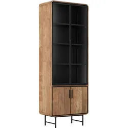 Schrank Evo aus recyceltem Teakholz, modern mit Glastüren, natur und schwarz, 80x40x220 cm