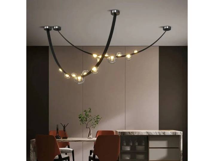 Plafonnier LED Suspendu en Cuir au Design Moderne, Luminaire Décoratif d'Nik, Idéal pour un Salon, un Hall ou une Villa