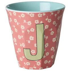 RICE Buchstaben-Becher mit Blumen Medium, J