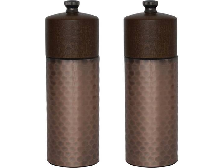 Olympia koperen en houten zout- en pepermolenset 15cm