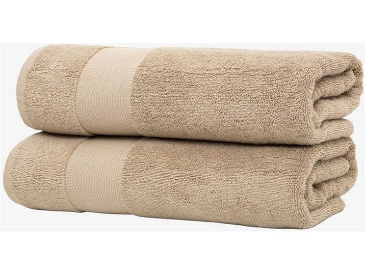 Duschtücher WOLKENFELD Premium Low-Twist Baumwolle 550 g/m² – 2 grosse Duschtücher , beige, B:70cm L:140cm, Frottier, Baumwolle, Handtücher, Duschtücher, 70×140 cm – weich, saugfähig und ideal für Bad & Wellness