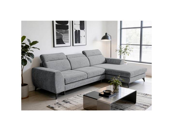 Mid.you Ecksofa Muenster, Anthrazit, Metall, Uni, 3-Sitzer, Ottomane rechts, L-Form, 264x191 cm, Rücken echt, Armteil links, rechts, Wohnzimmer, Sofas & Couches, Wohnlandschaften, Ecksofas
