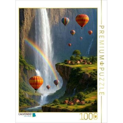 CALVENDO Puzzle Aufsteigen am Regenbogen entlang - Heißluftballons in surrealer Landschaft | 1000 Teile Lege-Größe 64x48cm Foto-Puzzle für glückliche