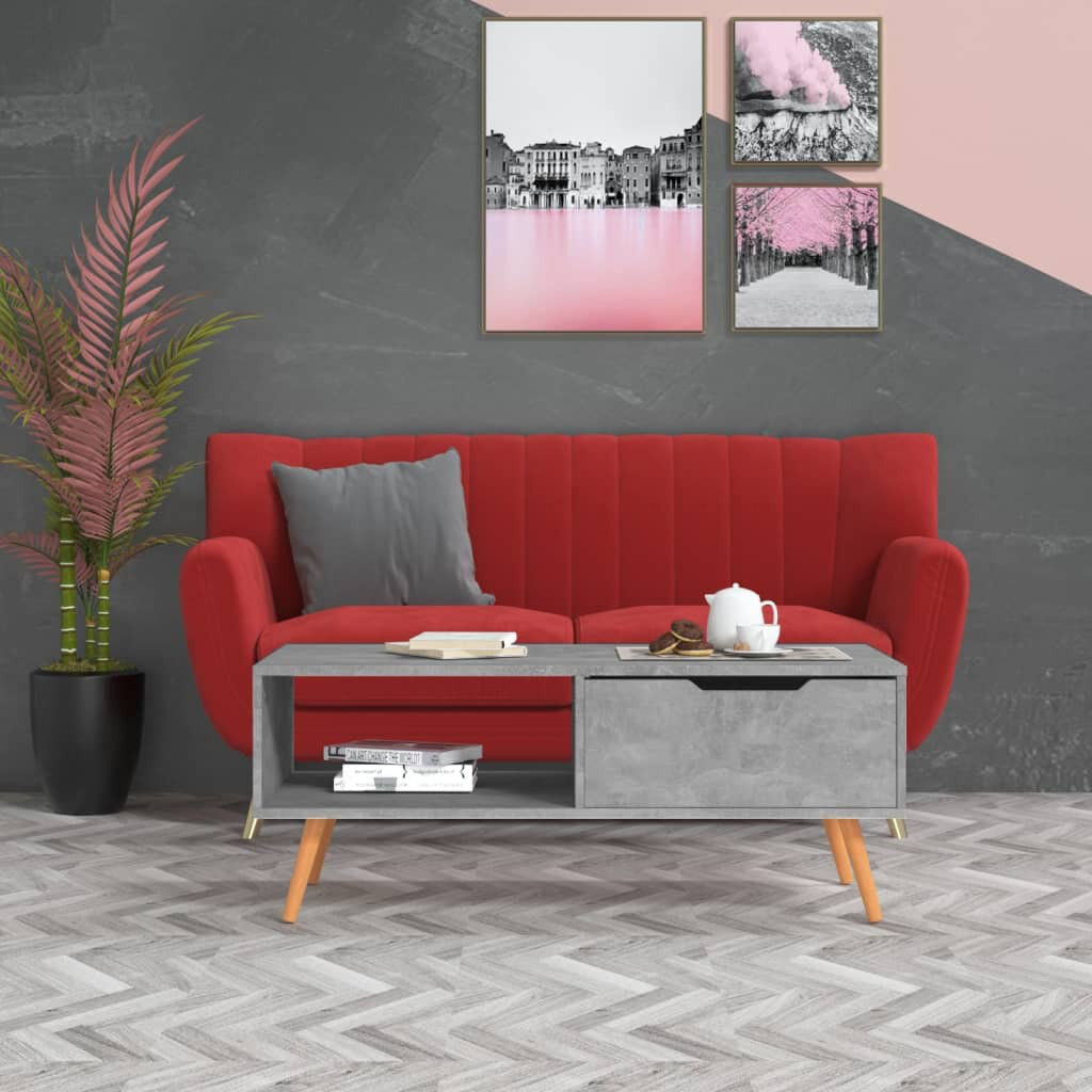 Isabelline Cleorand Four Leg Coffee Table with Storage Concrete Grey