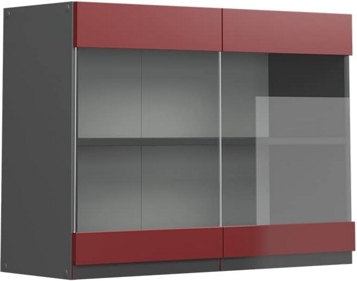Moderne glazen hangkast J-Shape voor de keuken in Rood/Antraciet, Breedte: 80 cm