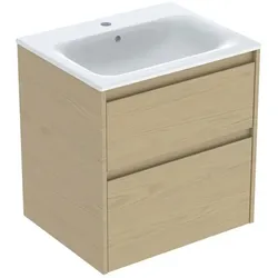 Geberit Renova Plan Möbel-Waschtisch-Set 504039PS1 Breite 60cm, Korpus/Front Eiche natur / Melamin Holzstruktur, Waschtisch weiß