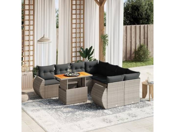 YUTAASU 9-TLG. Poly Rattan Sofagarnitur Grau mit Kissen