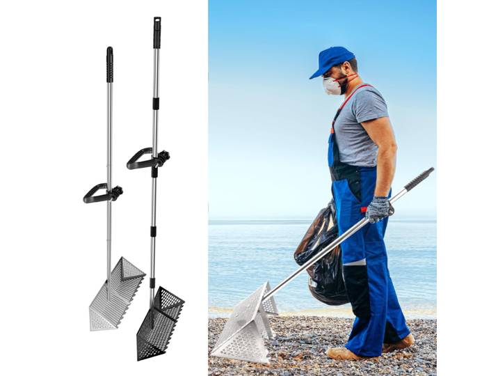 Râteau à sable portatif en acier inoxydable, receveur de crabe de sable efficace avec poignée détachable de 134/173cm pour trouver des crabes de sable de plage