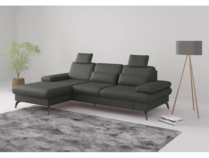 Ecksofa, Naturleder, Anthrazit 275×171 cm, Mit Armteilverstellung, Handgefertigt, sit&more