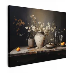 LEINWANDBILD Stilleben - Blumen - Blumenstrauß - Vase - Wein Wandbild 40x30 cm