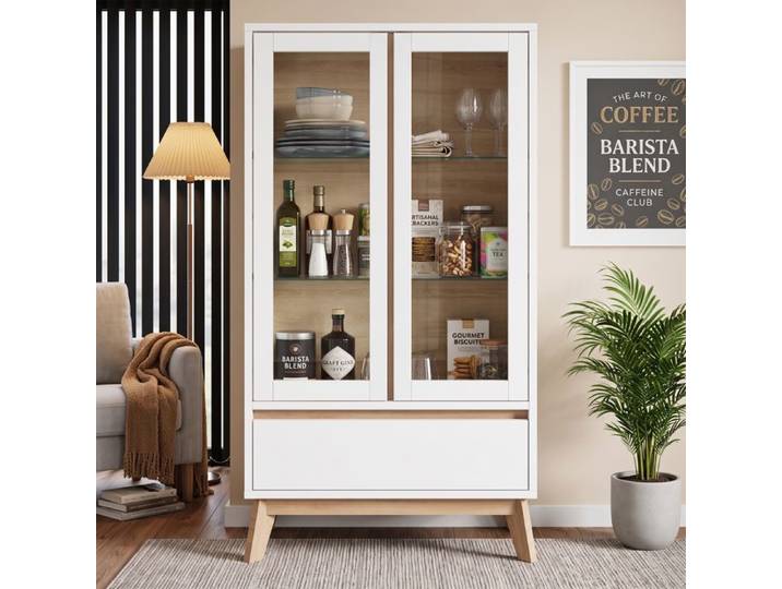 Armoire de rangement de cuisine - 80x40x150 cm - Étagères réglables - Tiroir inférieur - Grand espace de rangement