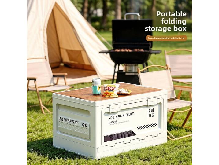 Nouvelle boîte de rangement pliable grande capacité avec couvercles en bois et en plastique, boîte de rangement de camping imperméable, boîte de rangement pliable pour le camping