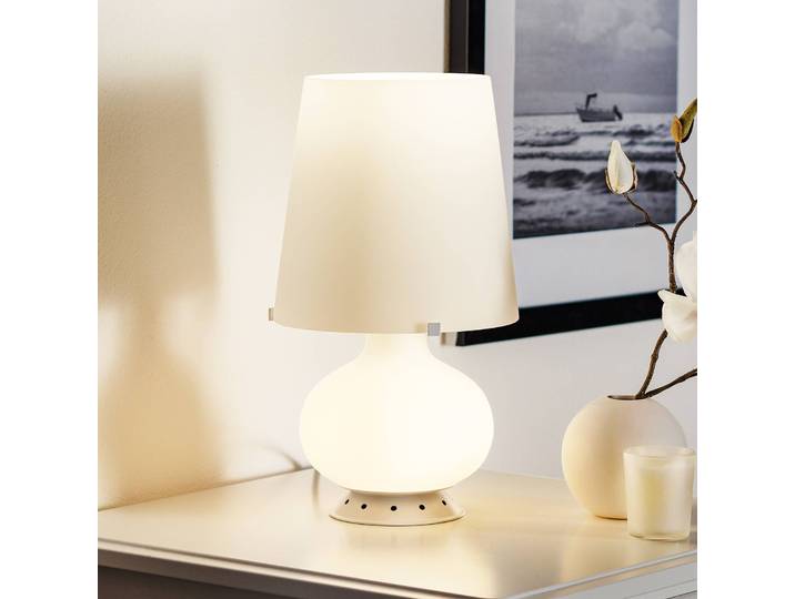 Fontana Arte Designer Tischlampe FONTANA, weiß / opal, für Schlafzimmer, Glas, Design, Tischlampe