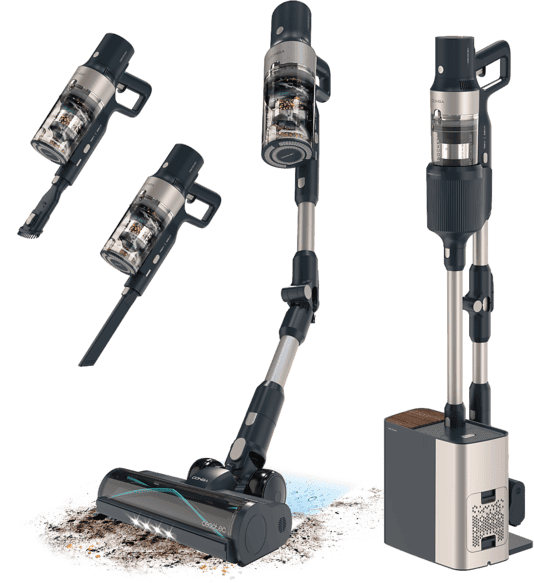 Aspirador escoba - Cecotec Conga Rockstar 5500 Hurricane Station Flex Max, 700W, 30 kPa, Hasta 90 min, Tubo flexible, HairLess Brush, Luz LED, Gris