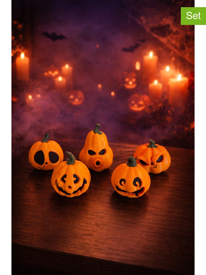 Allure 5er-Set: Kerzenhalter "Jack-o Pumpkin" in Orange - (H)5 cm - onesize